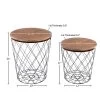 End Table With Storage – Set Of 2 Round Nesting Tables With Diamond Pattern Wire Basket Wood Tops, Industrial Farmhouse Side Table By Lavish Home