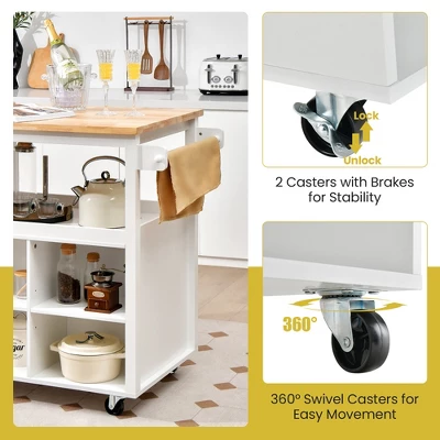 Costway Kitchen Island Trolley Cart On Wheels With Storage Open Shelves & Drawer White/Brown 7 Costway Kitchen Island Trolley Cart On Wheels With Storage Open Shelves & Drawer White/Brown - Image 7