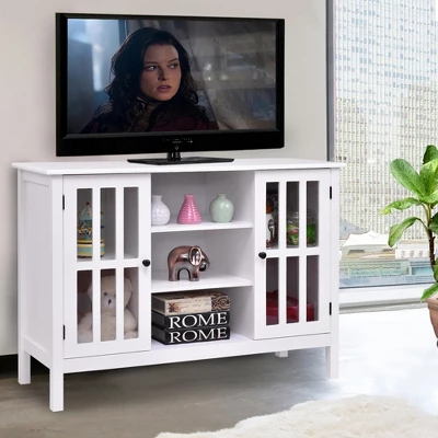 Tangkula Wood TV Stand Free Standing Storage Console Cabinet For 50” TV White/Walnut 1 Tangkula Wood TV Stand Free Standing Storage Console Cabinet For 50” TV White/Walnut