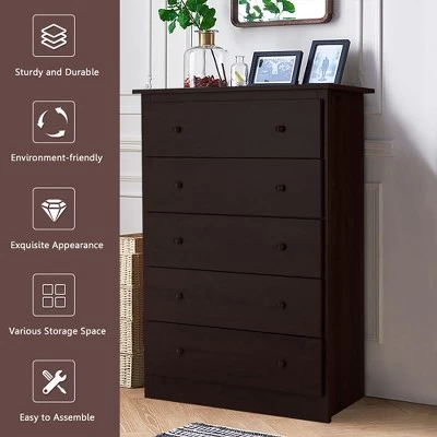 Costway 5 Drawer Dresser Functional Storage Organizer Closet 6 Costway 5 Drawer Dresser Functional Storage Organizer Closet - Image 6