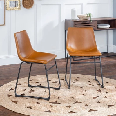 Set Of 2 Laslo Modern Upholstered Faux Leather Dining Chairs - Saracina Home 1 Set Of 2 Laslo Modern Upholstered Faux Leather Dining Chairs - Saracina Home