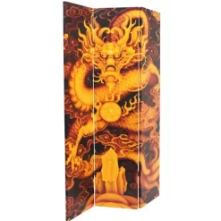 6" Dragon Fire On The Mountain Double Sided Room Divider Yellow - Oriental Furniture