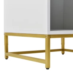 Nightstand With USB Charging Ports, End Table With 1 Drawer And Metal Legs, White+Natural Finish-ModernLuxe -Online Furniture Store GUEST be359f8e 5d09 491a a041 954a9f049642