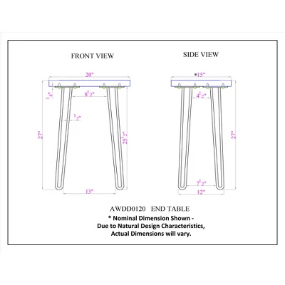 Alaterre Furniture 20" Hairpin Natural Brown Live Edge End Table Metal And Wood 9 Alaterre Furniture 20" Hairpin Natural Brown Live Edge End Table Metal And Wood - Image 9
