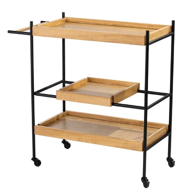 Jengarn Rolling Bar Cart Natural/Black - Aiden Lane 7 Jengarn Rolling Bar Cart Natural/Black - Aiden Lane - Image 7