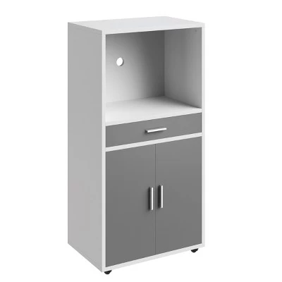 Microwave Stand With Drawer – Rolling Storage Cabinet With Doors And Locking Wheels – Freestanding Kitchen Storage By Lavish Home (White And Gray) 3 Microwave Stand With Drawer – Rolling Storage Cabinet With Doors And Locking Wheels – Freestanding Kitchen Storage By Lavish Home (White And Gray) - Image 3