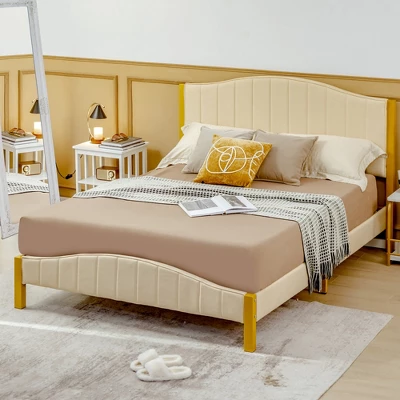 Costway FullQueen Size Upholstered Bed Frame Mattress Foundation Platform Quilted Headboard 4 Costway FullQueen Size Upholstered Bed Frame Mattress Foundation Platform Quilted Headboard - Image 4