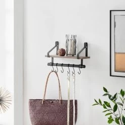 6 Hook Amelia Wall Shelf With Hanging Rod Black/Rustic - Danya B. -Online Furniture Store GUEST c072696e e4b3 4975 99c5 3f47f16285c9