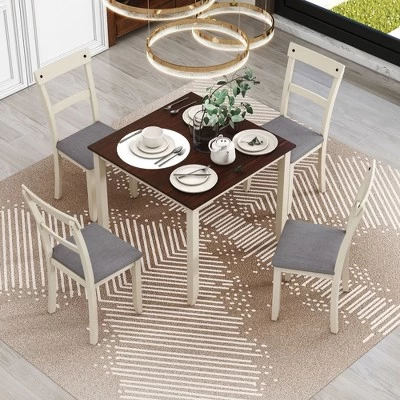 5 PCS Classic Dining Table Set With 4 Upholstered Chairs-ModernLuxe 2 5 PCS Classic Dining Table Set With 4 Upholstered Chairs-ModernLuxe - Image 2