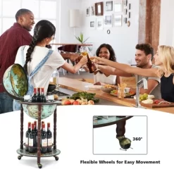 Costway 17'' Globe Wine Kitchen Stand 16th Century Italian Map Liquor Bottle Shelf Cart -Online Furniture Store GUEST c1236a83 e06c 40a4 91b1 4af90f13842b