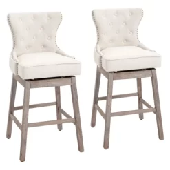 HOMCOM Upholstered Fabric Bar Height Bar Stools Set Of 2, 180° Swivel Nailhead-Trim Pub Chairs, 30" Seat Height With Rubber Wood Legs -Online Furniture Store GUEST c1dcf132 e7d0 4d2d bcb7 c80fd5a38b45