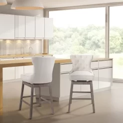 HOMCOM Upholstered Fabric Bar Height Bar Stools Set Of 2, 180° Swivel Nailhead-Trim Pub Chairs, 30" Seat Height With Rubber Wood Legs