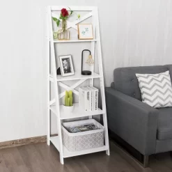 Costway Set Of 2 Ladder Shelf 4-Tier Bookshelf Bookcase Storage Display Plant Leaning -Online Furniture Store GUEST c4250b94 2814 45f3 88f3 de27460f9356