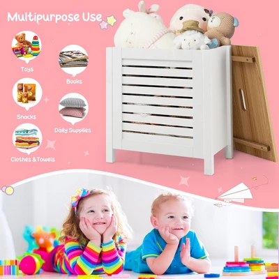Costway Wooden Toy Storage Organizer Kids Toy Chest W/Lid For Kindergarten Bedroom White 5 Costway Wooden Toy Storage Organizer Kids Toy Chest W/Lid For Kindergarten Bedroom White - Image 5