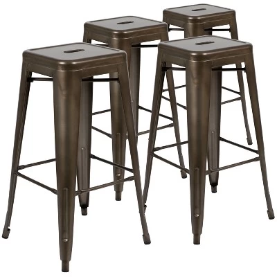 Emma And Oliver 4 Pack 30" High Metal Indoor Bar Stool - Stackable Stool 12 Emma And Oliver 4 Pack 30" High Metal Indoor Bar Stool - Stackable Stool - Image 12