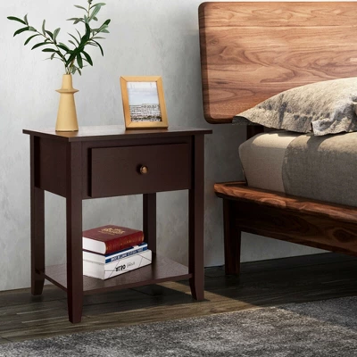 Costway 2PCS Nightstand Sofa End Side Table W/ Storage Drawer Bottom Shelf Espresso 1 Costway 2PCS Nightstand Sofa End Side Table W/ Storage Drawer Bottom Shelf Espresso