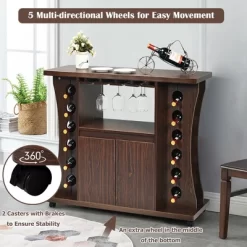 Costway Rolling Buffet Sideboard Wooden Bar Storage Cabinet W/ Wine Rack & Glass Holder -Online Furniture Store GUEST c6ddbeef 014e 4645 a399 71e61e032f01