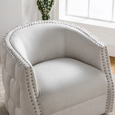 Jorge Curved And Ergonomic Design Barrel Chair With Decorative Nailhead Tirms Swivel Chair | ARTFUL LIVING DESIGN 2 Jorge Curved And Ergonomic Design Barrel Chair With Decorative Nailhead Tirms Swivel Chair | ARTFUL LIVING DESIGN - Image 2