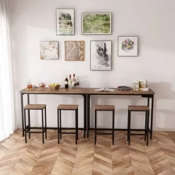 ODK 25.6 Inch Height Industrial Modern Wooden Counter Stool Seat Barstool With Footrest For Kitchen Island, Rustic Brown, Set Of 2 7 ODK 25.6 Inch Height Industrial Modern Wooden Counter Stool Seat Barstool With Footrest For Kitchen Island, Rustic Brown, Set Of 2 -Online Furniture Store GUEST c98f0800 6e43 44f8 9851 0d34a7215b33