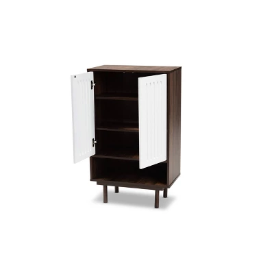 2 Door Meike Two-Tone Wood Shoe Cabinet Walnut/White - Baxton Studio 1 2 Door Meike Two-Tone Wood Shoe Cabinet Walnut/White - Baxton Studio