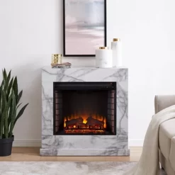 Dridun Faux Marble Fireplace White/Gray - Aiden Lane -Online Furniture Store GUEST ca373c96 3484 4635 98cc 101cfb74d607