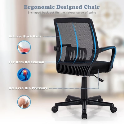 Costway Height Adjustable Mid-Back Mesh Chair Executive Chair W/ Lumbar Support 5 Costway Height Adjustable Mid-Back Mesh Chair Executive Chair W/ Lumbar Support - Image 5