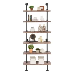 Modern Industrial 6-Tier Iron Pipe Wall Mount Ladder Shelf Distressed Wood - Danya B. -Online Furniture Store GUEST cb6ef9cf 08ec 4e39 8a6c 576bf643ced0