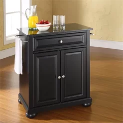 Wood Solid Black Granite Top Kitchen Island In Black - Pemberly Row