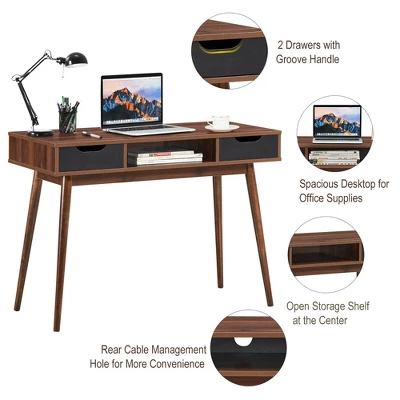 Costway Computer Desk Writing Table W/ Drawers Laptop PC Workstation Home OakWalnut 8 Costway Computer Desk Writing Table W/ Drawers Laptop PC Workstation Home OakWalnut - Image 8