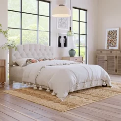 Upholstered Linen Platform Bed Frame With Curved Tufted Headboard Beige-ModernLuxe 18 Upholstered Linen Platform Bed Frame With Curved Tufted Headboard Beige-ModernLuxe -Online Furniture Store GUEST cd0df528 dbbf 4ac1 ba0b 53e05c5e00dc
