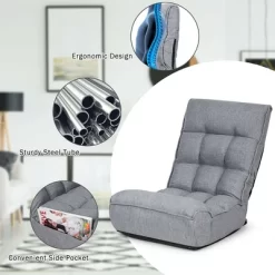 Costway 4-Position Floor Chair Folding Lazy Sofa W/Adjustable Backrest& Headrest Gray -Online Furniture Store GUEST cdc1a7bd 93f4 47f1 92ff 58b83f2009aa