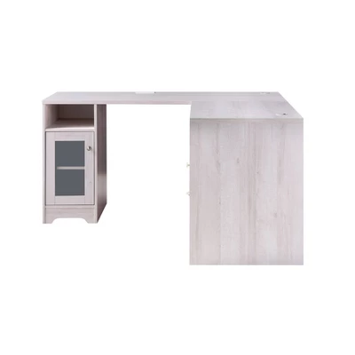 Ghally Locking Drawer L-Shape Desk With USB Ports White Oak - MiBasics 2 Ghally Locking Drawer L-Shape Desk With USB Ports White Oak - MiBasics - Image 2