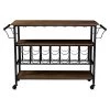 Bradford Rustic Industrial Style Antique Black & Metal Distressed Wood Mobile Kitchen Bar Serving Wine Cart - Baxton Studio