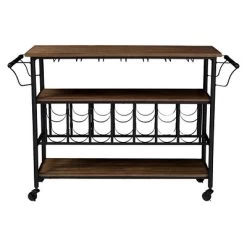 Bradford Rustic Industrial Style Antique Black & Metal Distressed Wood Mobile Kitchen Bar Serving Wine Cart - Baxton Studio