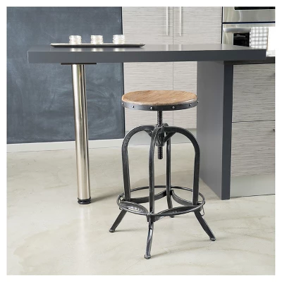 Farmdale Industrial Adjustable Swivel Barstool Natural Antique Black – Christopher Knight Home 3 Farmdale Industrial Adjustable Swivel Barstool Natural Antique Black – Christopher Knight Home - Image 3