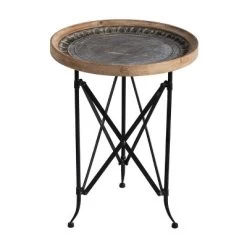 Classic Vintage Wood And Metal Round Side Table Natural/Black - A&B Home