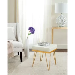Jenine Faux Ostrich Square Bench - Cream/Gold - Safavieh