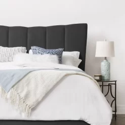 Queen Rosewell Fabric Vertical Channel Tufted Bed Frame Dark Gray - CorLiving -Online Furniture Store GUEST d58806d4 66c6 46ec a41c d18cc57ee563