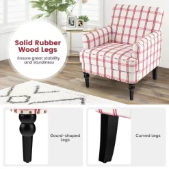 Tangkula Modern Accent Armchair Upholstered Single Sofa Chair W/ Rubber Wood Legs Red Checkerboard -Online Furniture Store GUEST d71d67bb cd57 4c43 af9e eafed7e1be6f
