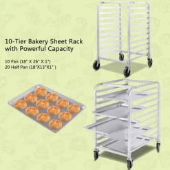 Costway 10 Sheet Aluminum Bakery Rack Silver Commercial Cookie Bun Pan Kitchen W/Wheel -Online Furniture Store GUEST d74f83f3 eba2 4f1a a4dc 00f3a8856462