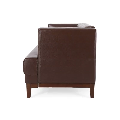 Raintree Mid Century Modern Faux Leather Tufted 3 Seater Sofa Dark Brown/Espresso - Christopher Knight Home 2 Raintree Mid Century Modern Faux Leather Tufted 3 Seater Sofa Dark Brown/Espresso - Christopher Knight Home - Image 2