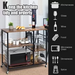 Costway Rolling Industrial Kitchen Baker's Rack Wood Black -Online Furniture Store GUEST d798209a cd0c 4bb3 84a2 715326c2175b