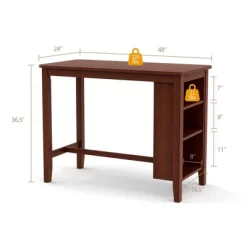 Costway Counter Height Pub Table Bar Table W/ Rubber Wood Legs & Storage Shelves