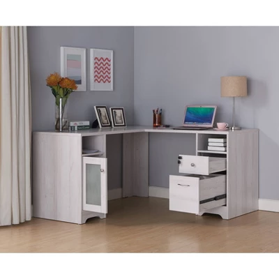 Ghally Locking Drawer L-Shape Desk With USB Ports White Oak - MiBasics 6 Ghally Locking Drawer L-Shape Desk With USB Ports White Oak - MiBasics - Image 6