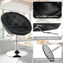 Costway 1PC Accent Chair Adjustable Modern Swivel Round Tufted Back PU Leather Black -Online Furniture Store GUEST d950d2c4 90de 4cdc b4e2 5793a0ab892b