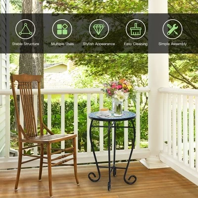 Costway Mosaic Side Table Accent Table Round Balcony Bistro End Table OrangeBlueNavy 4 Costway Mosaic Side Table Accent Table Round Balcony Bistro End Table OrangeBlueNavy - Image 4