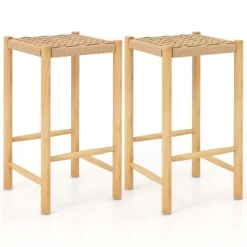 Costway 26'' Dining Bar Stool Set Of 2/4 Counter Height With Rubber Wood Woven Saddle Seat -Online Furniture Store GUEST db9a6151 eda0 41fb a289 53739021b903