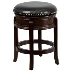 Merrick Lane Clara Backless Wooden Counter Stool With Faux Leather 360 Degree Swivel Seat -Online Furniture Store GUEST dc70622a 3334 42c5 9e82 219be8cfd844