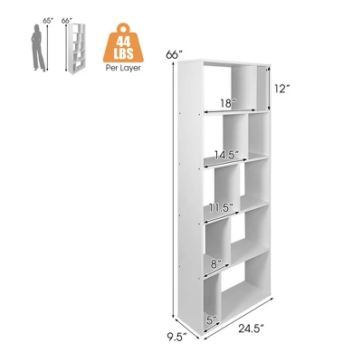 Costway 5-tier Wood Bookcase 66'' Tall Open Storage Shelf Display Rack W/10 Compartments 3 Costway 5-tier Wood Bookcase 66'' Tall Open Storage Shelf Display Rack W/10 Compartments - Image 3