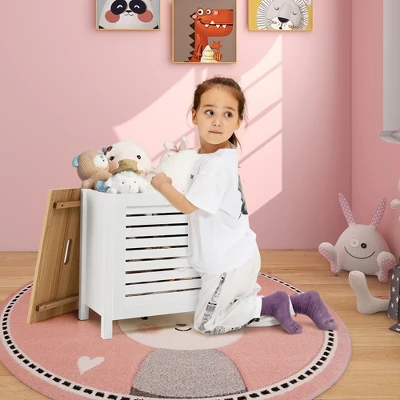 Costway Wooden Toy Storage Organizer Kids Toy Chest W/Lid For Kindergarten Bedroom White 3 Costway Wooden Toy Storage Organizer Kids Toy Chest W/Lid For Kindergarten Bedroom White - Image 3